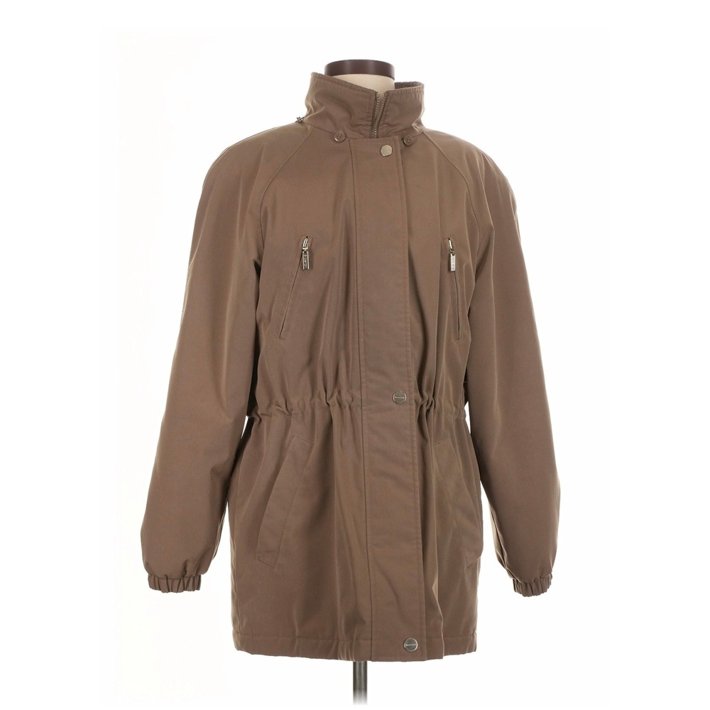 Braetan Womens Utility Jacket Taupe Brown Cinched Waist Full Zip Coat Size M